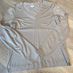 Armani Collezioni - taupe long sleeve v-neck top